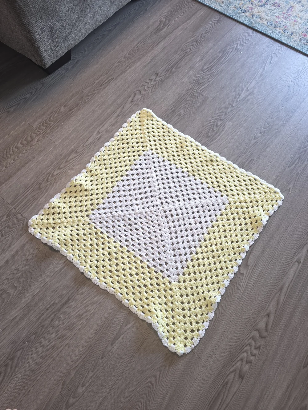 Handmade Crochet Square Throw in Yellow and Cream 30x28 Size